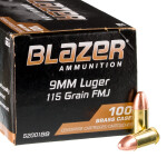 100 Rounds of 9mm Ammo by Blazer Brass - 115gr FMJ