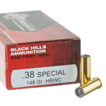 50 Rounds of .38 Spl Ammo by Black Hills Ammunition - 148gr Hollow Back Wadcutter (HBWC)