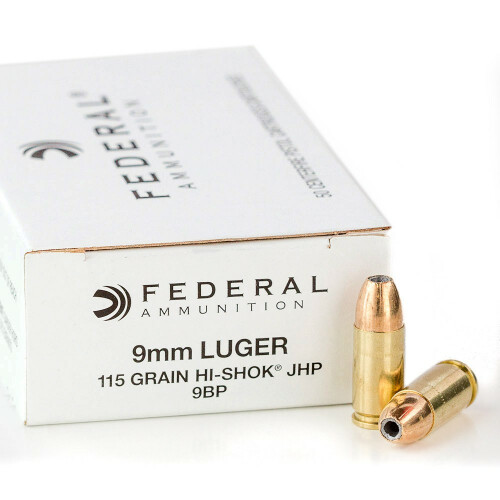 1000 Rounds of Bulk 9mm Ammo by Federal Hi-Shok - 115gr JHP