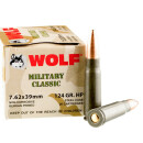 1000 Rounds of 7.62x39mm Ammo by Wolf Military Classic - 124gr HP